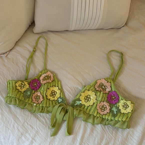 MAJORELLE Cal Embellished Crop Top in Lime Green - Picture 2 of 3